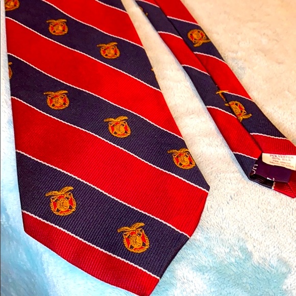 Vintage Ties of Honor Silk blend, red & navy blue tie - Picture 2 of 6